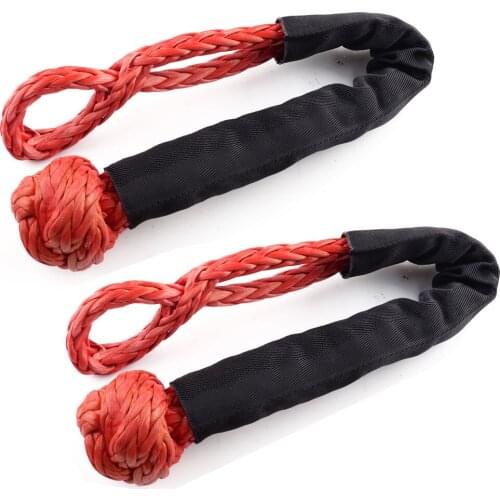 2Pcs Synthetic Fiber Soft Shackle Rope Recovery Tow Winch Strap Red 55,000 lbs Red Fit for Car Truck Boat