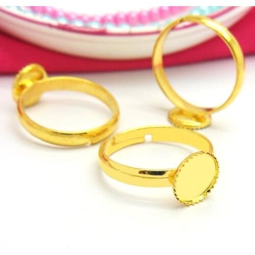 20piece W/Inner 8mm Gold Plated DIY Ring Blank Jewelry Settings Tray Base for Diy Cabochons