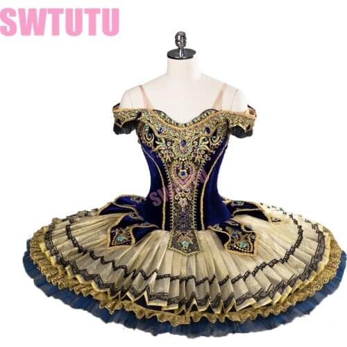 2017New Arrival!high quality gold black velvet professional ballet tutus with Golden decoration pancake tutu BT9104