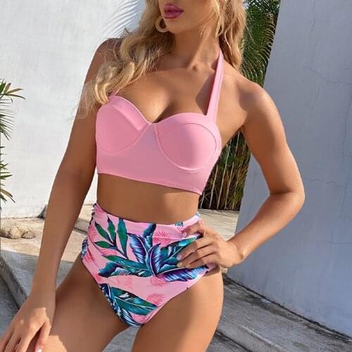 2021 Sexy Halter Bra Cup Female Swimsuit High Waist Bikini Women Swimwear Two Pieces Bikini set Push Up Bathing Suit Swim suit