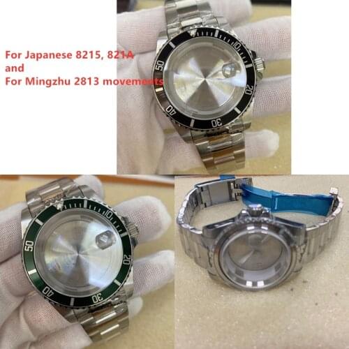 Watch Accessories 39.5MM Stainless Steel Watch Sapphire Glass Case Strap for 8215 and for Mingzhu 2813 Movement