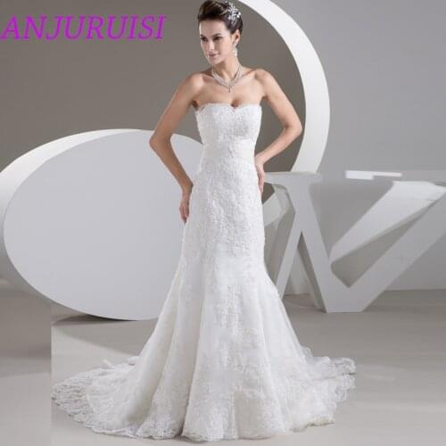 ANJURUISI 2020 Elegant Appliques Tulle Mermaid Wedding Dresses Sweetheart Beaded Bridal Dress vestidos de noiva robe de mariage