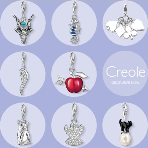 Antelope Seahorse Poker Wing Apple Bulldog Guardian Angel Cat Charm Pendant,2019 Trendy Summer Jewelry 925 Sterling Silver Gift