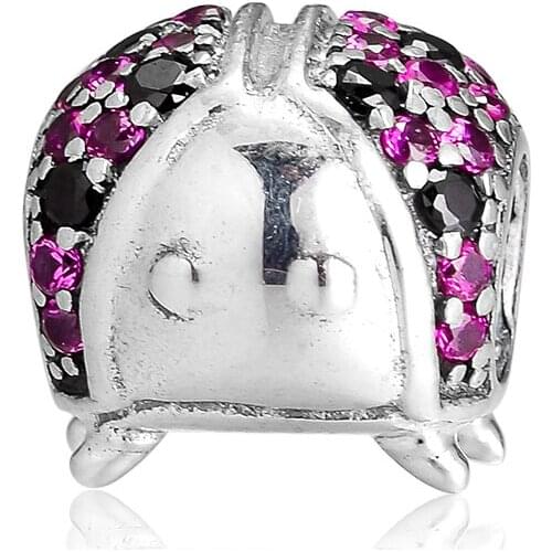CKK Silver 925 Jewelry Ladybird Pave Fancy Red And Black Crystal Charms Beads Fits Original Bracelets Sterling Jewelry