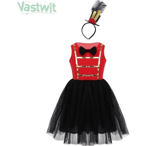 Kid Girl Circus Ringmaster Costume Bowtie Tulle Tutu Dress Top Hat Set Children Halloween Cosplay Party Carnival Dress Up Outfit
