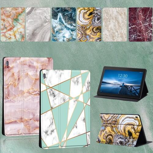 For Lenovo Tab M10 TB-X605F TB-X505F/Tab E10 TB-X104F TB-X104L Marble Pattern Folding Stand Cover Case Tablet Case+Stylus