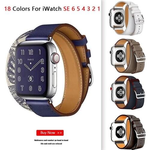 Double Tour Leather Strap For Apple Watch 6 Band 44/42/40/38mm Soft Watchband Belt Bracelet for iWatch Bands Series 6 SE 5 4 3 2