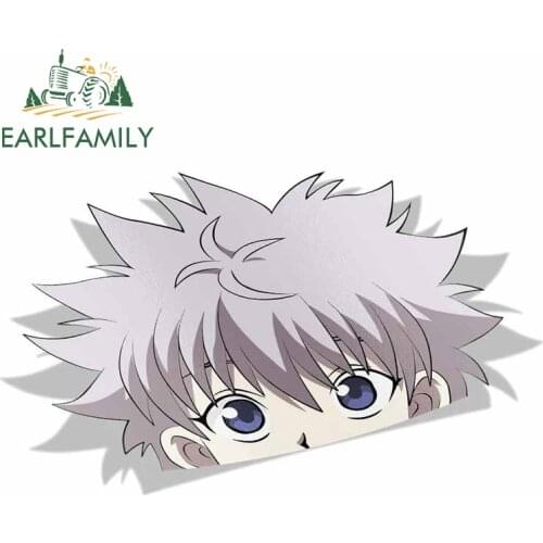 EARLFAMILY 13cm x 7.9cm for Killua Zoldyck Hunter X Hunter Peek Big Head Anime Vinyl Car Sticker JDM Window Trunk Decal