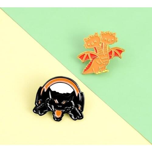 Animal Enamel Brooch Dinosaur Hellhound Design Badge Pins Greek Mythology Cerberus Alloy Jewelry Cute Gifts for Party Accessory