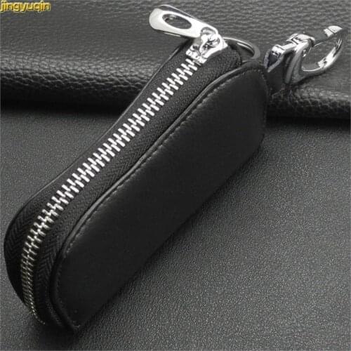 Jingyuqin 2018 Genuine Cow Leather Men & Women Car Key Bag Wallet Multi Function Key Case Fashion Housekeeper Holders 6 Key Ring