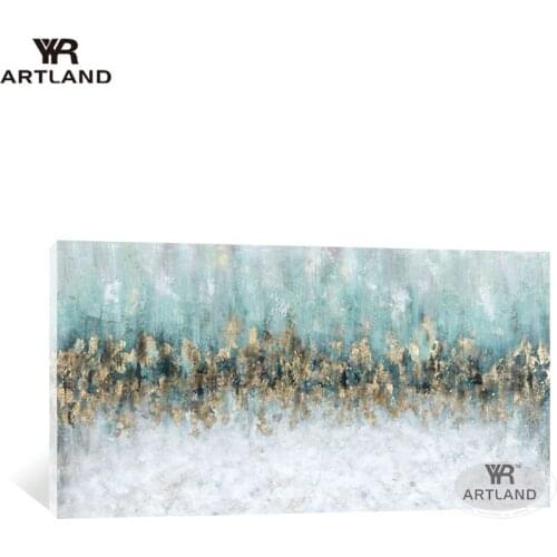 Paintings on the wall gold and green points Hand drawn abstract oil painting on canvas hanging picture poster for living room