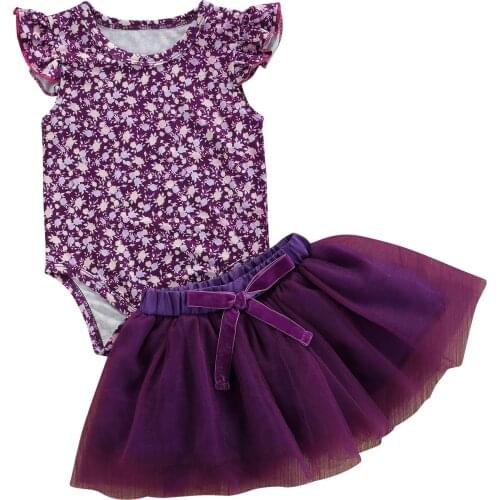 Newborn Infant Baby Girls Floral Printed Romper Tops Tulle Tutu Skirt 2PCS Clothes Toddler Kids Baby Girl Summer Clothing