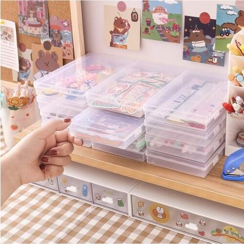 2pcs/lot Transparent Desktop Organizer Pencil Box Plastic Desk Storage Box Classification Box School Office Stationery