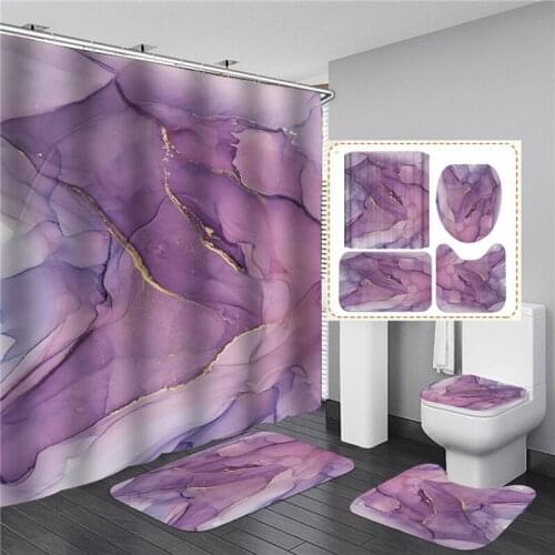 Fashion Geometric 3D Shower Curtains Art Texture Bathroom Waterproof Bath Curtain with Hook Sets Bath Mat Rugs Carpet Home Decor
