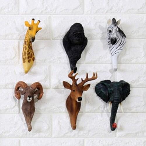 Hot Sale Durable Elephant Giraffe Zebra Head Wall Hook Hanger Bag Keys Clothes Holder Home Bar Restaurant Creative Decor