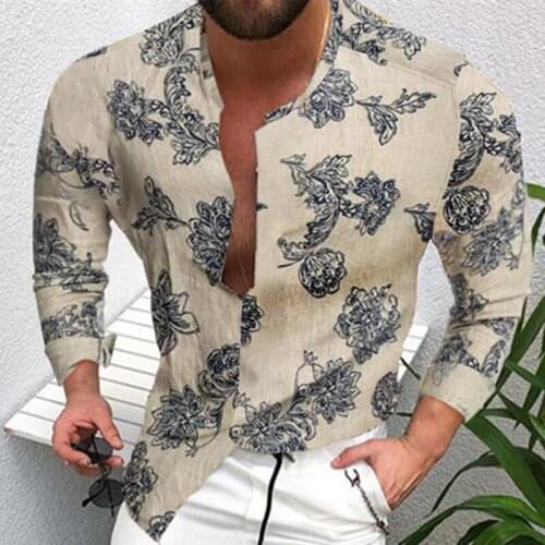 Mens Spring Autumn Large Size S-3XL Loose Casual Art Print Turtleneck Cardigan Long Sleeve Shirt