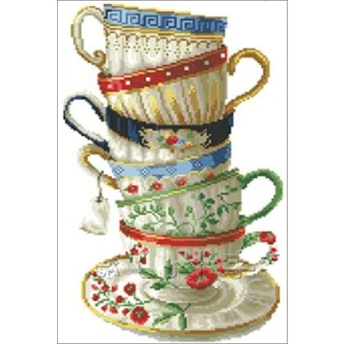 Full Square/Round DIY Cross Stitch Kit Embroidery Tea Cup Stack Diamond Painting Mosaic Picture Rhinestone Decoration XN360