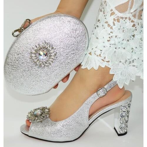 Italian Style Decorated With Rhinestone New Year Shoes And Bags Fashion African Ladies Shoes And Bag Set For Wedding Party