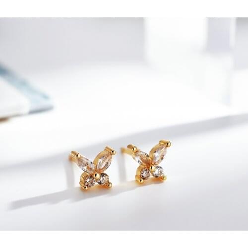 Korean New Mini Butterfly Earrings Fashion Lady Anti Allergy Gold Plated Zircon Earrings Charm Lady Party Bohemian Style Jewelry