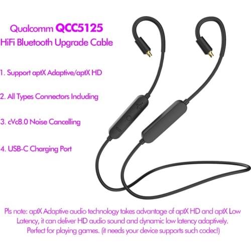 QCC5125 aptX HD Bluetooth Cable Upgrade MMCX for Shure SE215 Fiio FH3 AKG N40 2Pin for KZ ZST AS10 TRN V80 CCA C16 W4R UE18 TFZ