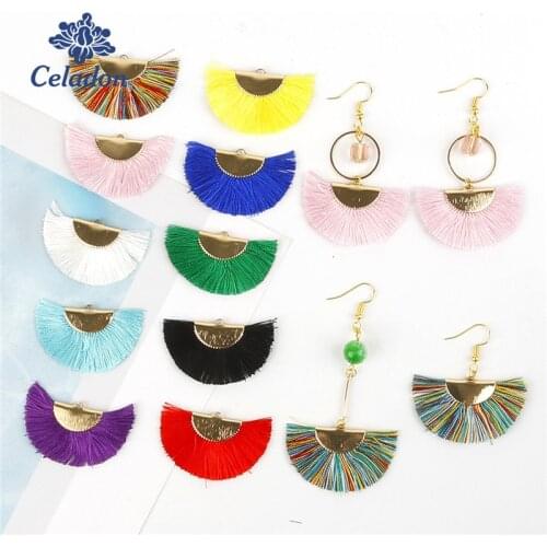 Wholesale 10 Colors Polyester Fan Tassel/Gold Tassels/Jewelry Accessories/Earrings Making/Jewelry Findings/DIY Handmade/2pcs/lot