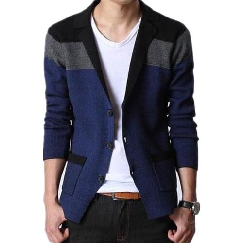 SHIERXI Autumn Coat Men Blazers Fashion Stitching Knitting Men Suit Slim Cotton Jacket For Men Casual cardigan Top Coats