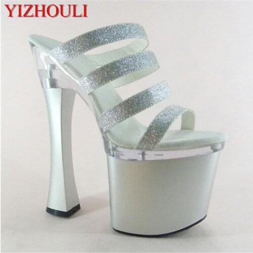 Sexy Glitter 18cm Ultra High Heels Sandals Fashion 7 Inch Platforms Shoes Spool Heel Party Slippers