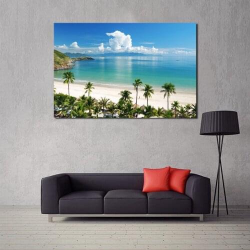 Blue Sea Beach Nature Landscape Minimalist Art Canvas Poster Painting Oil Wall Picture Print Home Bedroom Decoration Framework