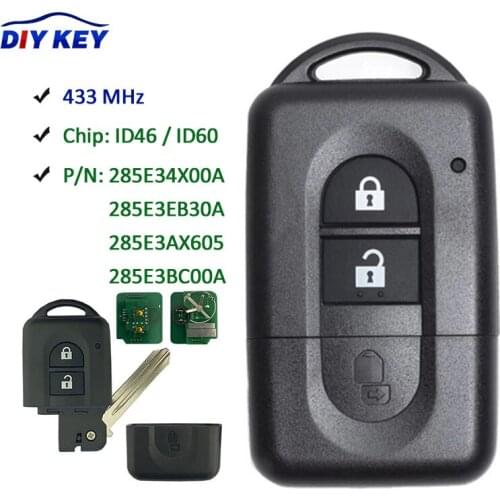 DIYKEY 433MHz ID46 / 4D60 Chip 285E34X00A /285E3EB30A, 285E34X00 Remote Key Fob for Nissan Juke Navara Micra Xtrail Qashqai Duke