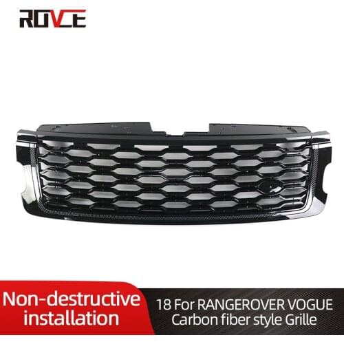 ROVCE Front Bumper Grille Grill For Land Rover Range Rover Vogue 2018 L405 Carbon Fiber Style