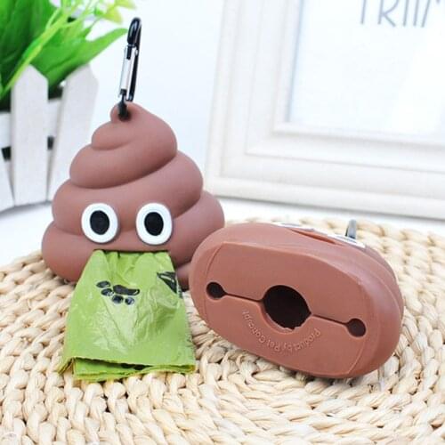 Shit-shaped pet garbage bag dispenser cats and dogs go out portable soft silicone pet poop bag storage box
