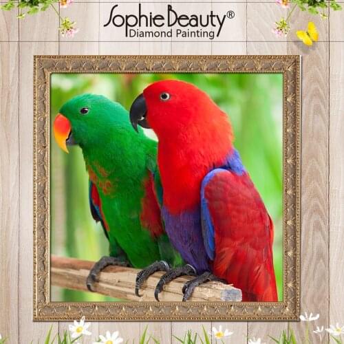 Sophie Beauty New Diy Round Square Diamond Painting Cross Stitch Handcraft Mosaic Beads Embroidery Red Green Parrot Bird Art Kit