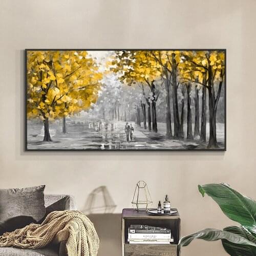 Modern Painting Blue And Yellow Trees On The Road Print On Canvas Nordic Poster Wall Art Picture For Living Room Home Decor
