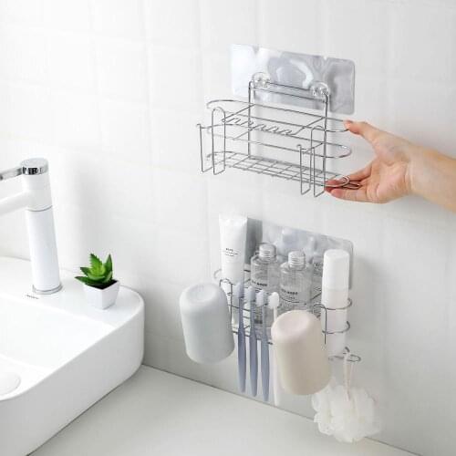 Stainless Steel Wall Toothbrush Holder Rack Bathroom Tooth Cup Holder Free Punching Bathroom Storage Rack