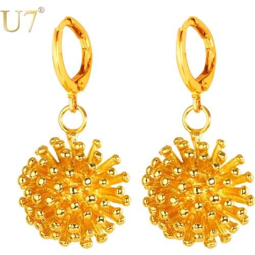 U7 Earrings For Women Wholesale Fashion Jewelry For Women Gold/Silver Color Round Ball Shape Drop Earrings E717