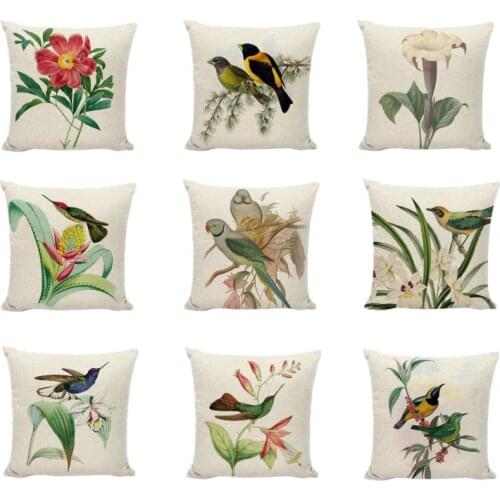 World Famous Bird Cushion Cover Red Flowers Beautiful Parrot Garden Decoration Cushion Case Farmhouse Lumbar Support Pillowcases