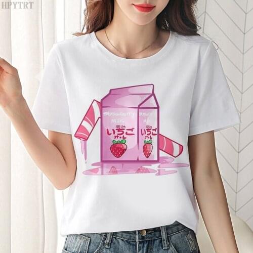 T-shirt Lady Harajuku Cute Kawaii White T Shirt Summer Casual Clothing Fashion Tops Women Tshirt Japanese style Drink Print tee