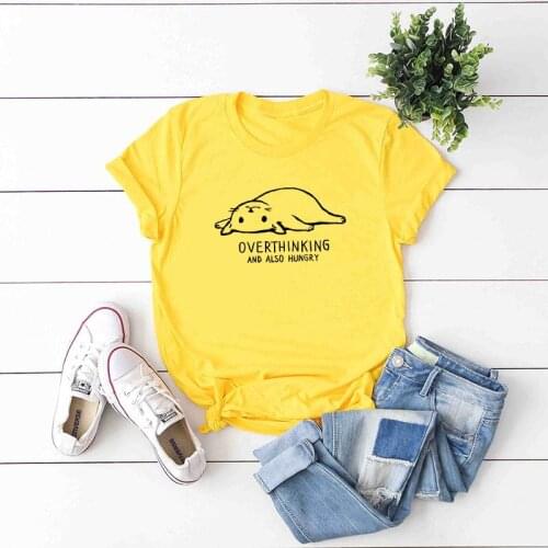 S-5XL Summer Casual Women T-shirt 100% Cotton Cute cat Harajuku Plus Size T Shirts Pattern Tees Cartoon Basic Tops Yellow