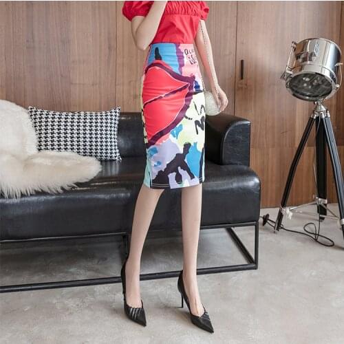 Women Pencil Skirt High Waist Midi Skirt Ladies Digital Print Hip Skirt Contrasting Mini Sexy Knee-length Skirts