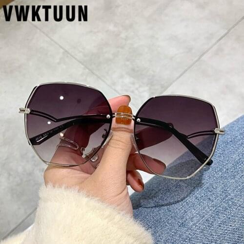VWKTUUN Rimless Sunglasses Women 2021 Irregualr Sunglasses Oversized Glasses UV400 Gradient Lens Sun glasses For Womens Eyewear