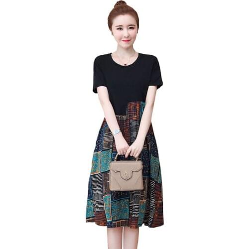 Women Summer Dresses 2021 New Fashion Print Stitching Vestido Forgive Short sleeve Plus size Loose Dress Female OK662