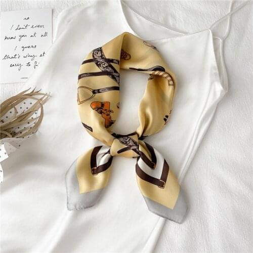 Women Square Silk Scarf Design Printed Summer Neckercheif Foulard Lady Hair Accessories Head Band Scarves Bandana 2021 New