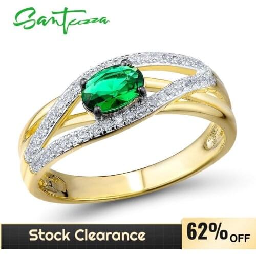 SANTUZZA Silver Ring For Women 925 Sterling Silver Fashion Rings for Women Green Stones Cubic Zirconia Ringen Party Jewelry