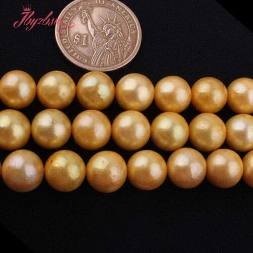 10mm Round Beads Gold Cultured Freshwater Pearl Natural Stone Beads For DIY Necklace Bracelets Jewelry Making 15" Free Shipping