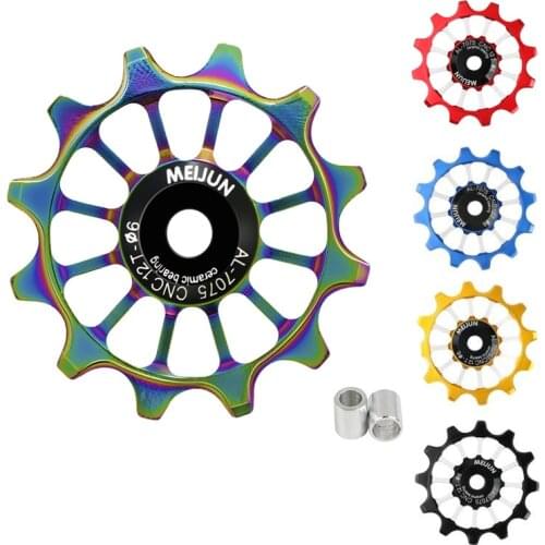 2pcs Bike Guide Wheel,12T Jockey Wheels Pulley Aluminum Alloy Ceramic Jockey Pulley Wheel for 7/8 / 9/10 Speed