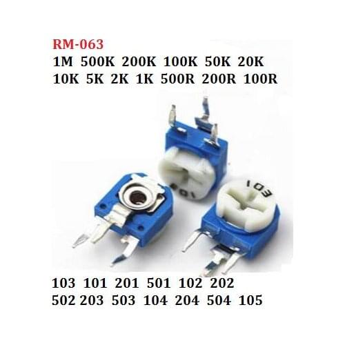 20PC 10K RM-063-103 1K 100R 200R 500R 2K 5K 20K 50K 100K 200K 500K 1M Variable Resistor 104 101 102 203 adjustable potentiometer