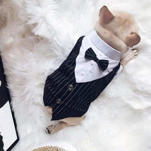 2018 New Chihuahua Clothing Striped Suit with Bow Tie Dog Costume Dress Suit French Bulldog Clothes for Small Medium Dogs S-2XL