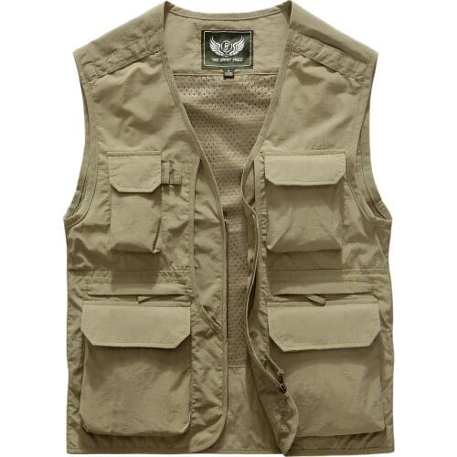 2021 Mens Outdoor Multi-Function Mesh Stitching Thin Vest Fishing Photography Multi-Pocket Vest