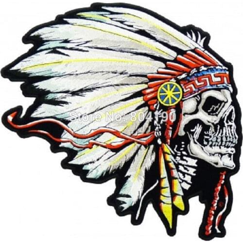 5" Large FEATHERED CHIEF HEAD DEATH SKULL MOTOCYCLE MC Biker Vest Jacket Back Metal Rock Punk applique iron on patch