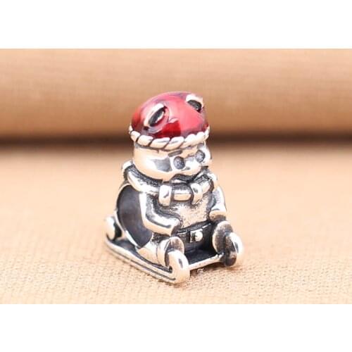 Authentic S925 Silver DIY Jewelry Sleighing Cute Bear Charm fit Lady Bracelet Bangle Lady Gift Bead